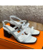 Hermes Eve Calfskin Medium Heel Sandal 6cm with Kelly Buckle Black/White/Silver 2022