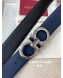 Ferragamo Men's Gained Calf Leather Belt 3.5cm Black/Blue/Matte Silver 2022 033133