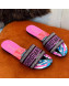 Dior Dway Flat Slide Sandals in Purple Multicolor D-Flower Pop Cotton Embroidery 2022