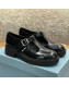 Prada Brushed-Leather Mary Jane T-strap Shoes/Loafers Black 2022