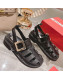 Roger Vivier Rangers Calf Leather and Fabric Strap Sandals Black/Gold 2022