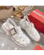 Roger Vivier Rangers Calf Leather and Fabric Strap Sandals White/Gold 2022