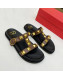Valentino Roman Stud Calf Leather Flat Slide Sandals Brown 2022 0323141