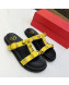 Valentino Roman Stud Calf Leather Flat Slide Sandals Yellow 2022 0323144