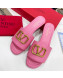 Valentino VLogo Calf Leather Flat Slide Sandals Pink 2022 0323149
