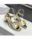 Valentino VLogo Grained Calfskin Heel Sandals 5cm Gold 2022 032660