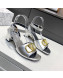 Valentino VLogo Grained Calfskin Heel Sandals 5cm Silver 2022 032661